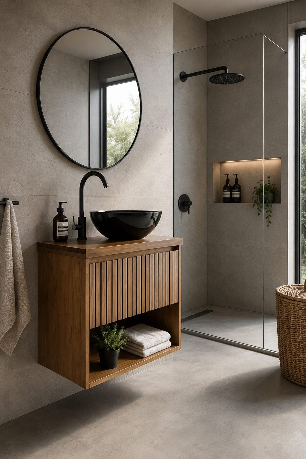 Ambiente de baño con muebles de A Pura Madera