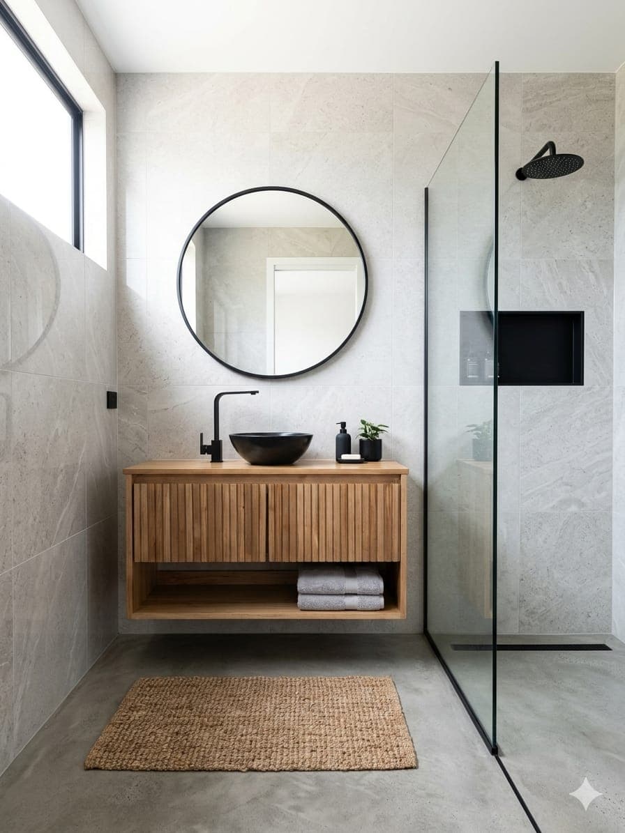 Ambiente de baño con muebles de A Pura Madera