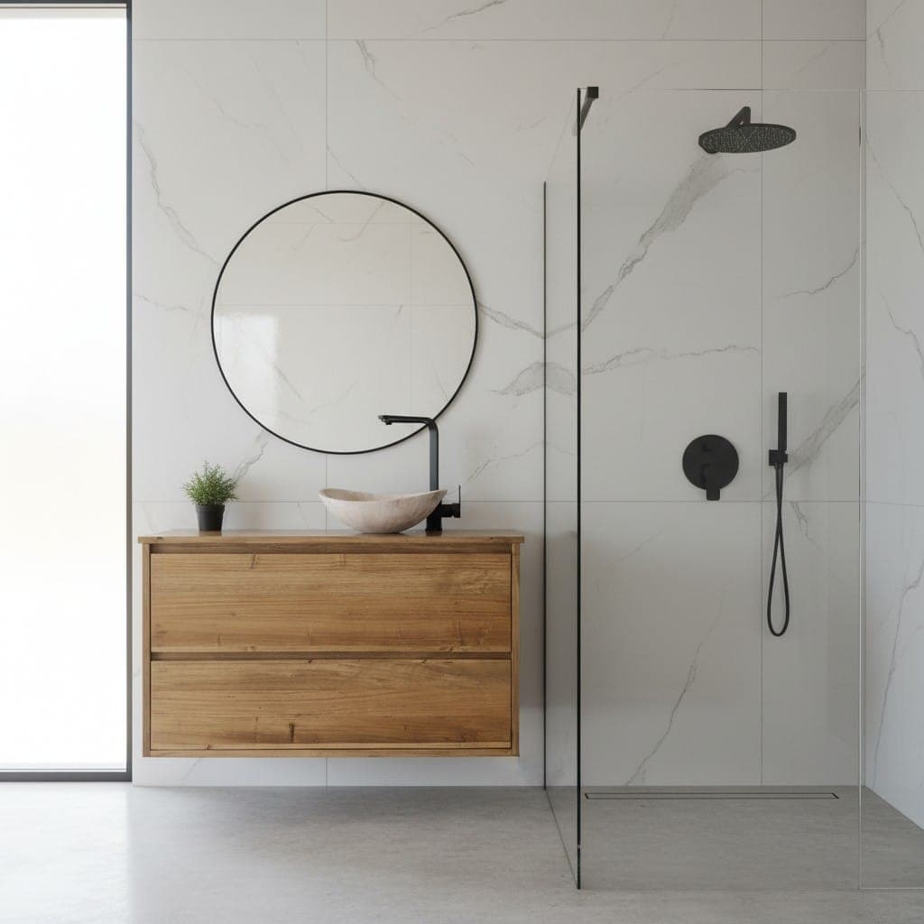 Ambiente de baño con muebles de A Pura Madera